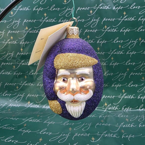 Patricia Breen Jelly Bean Santa Claus Purple Gold Glittered Christmas Ornament